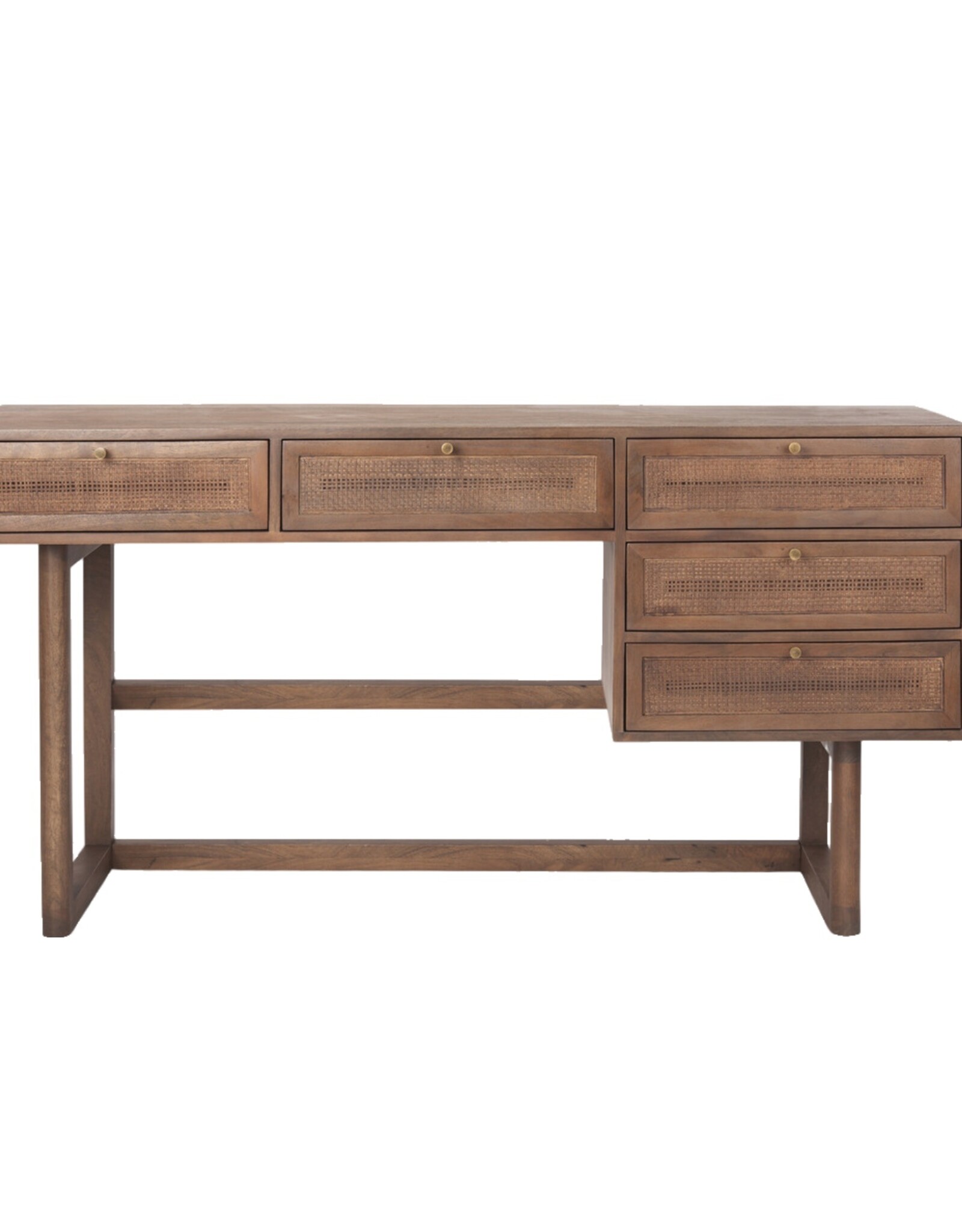 Grier Medium Brown Solid Wood W/Cane Office Desk