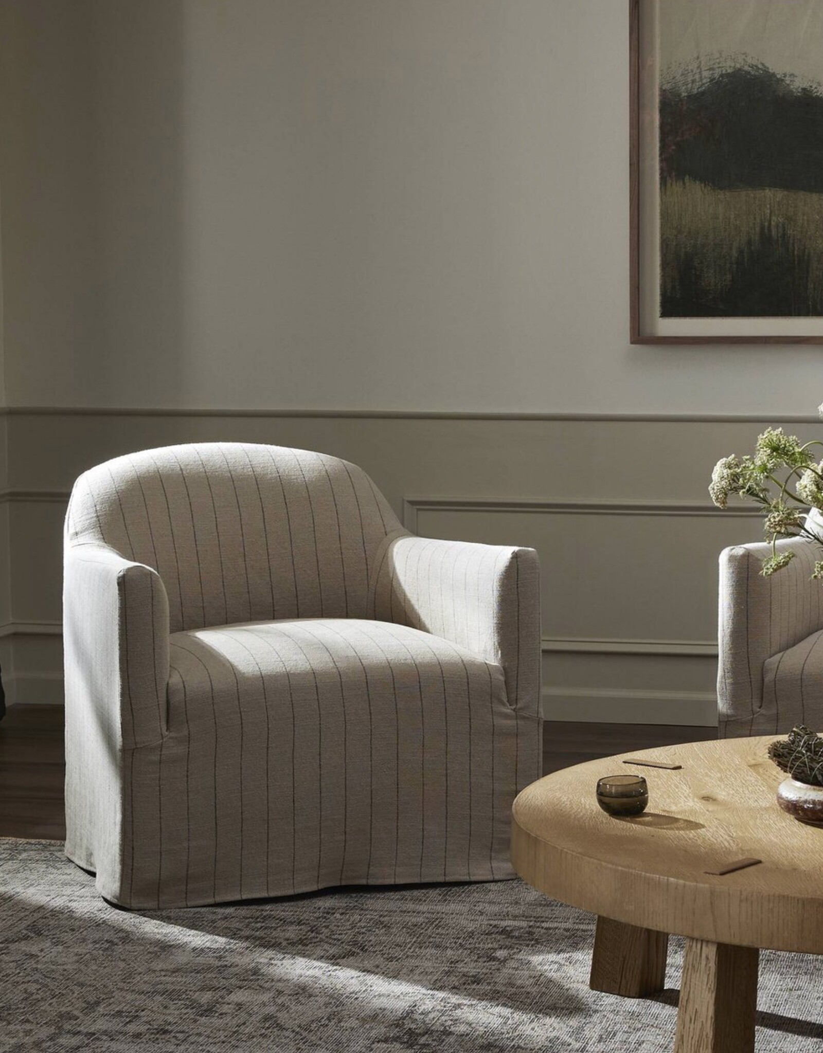 Lowell Slipcover Swivel Chair in Lavon Flint