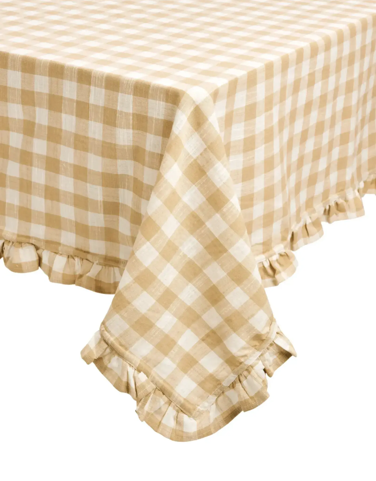Gingham w/ Frills Table Cloth - Beige/Off White