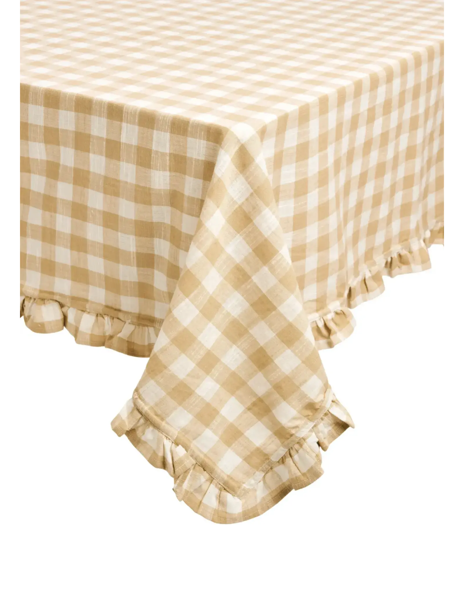 Gingham w/ Frills Table Cloth - Beige/Off White