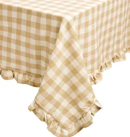 Gingham w/ Frills Table Cloth - Beige/Off White