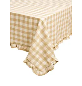 Gingham w/ Frills Table Cloth - Beige/Off White