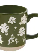 Green Floral Stoneware Coffee Mug