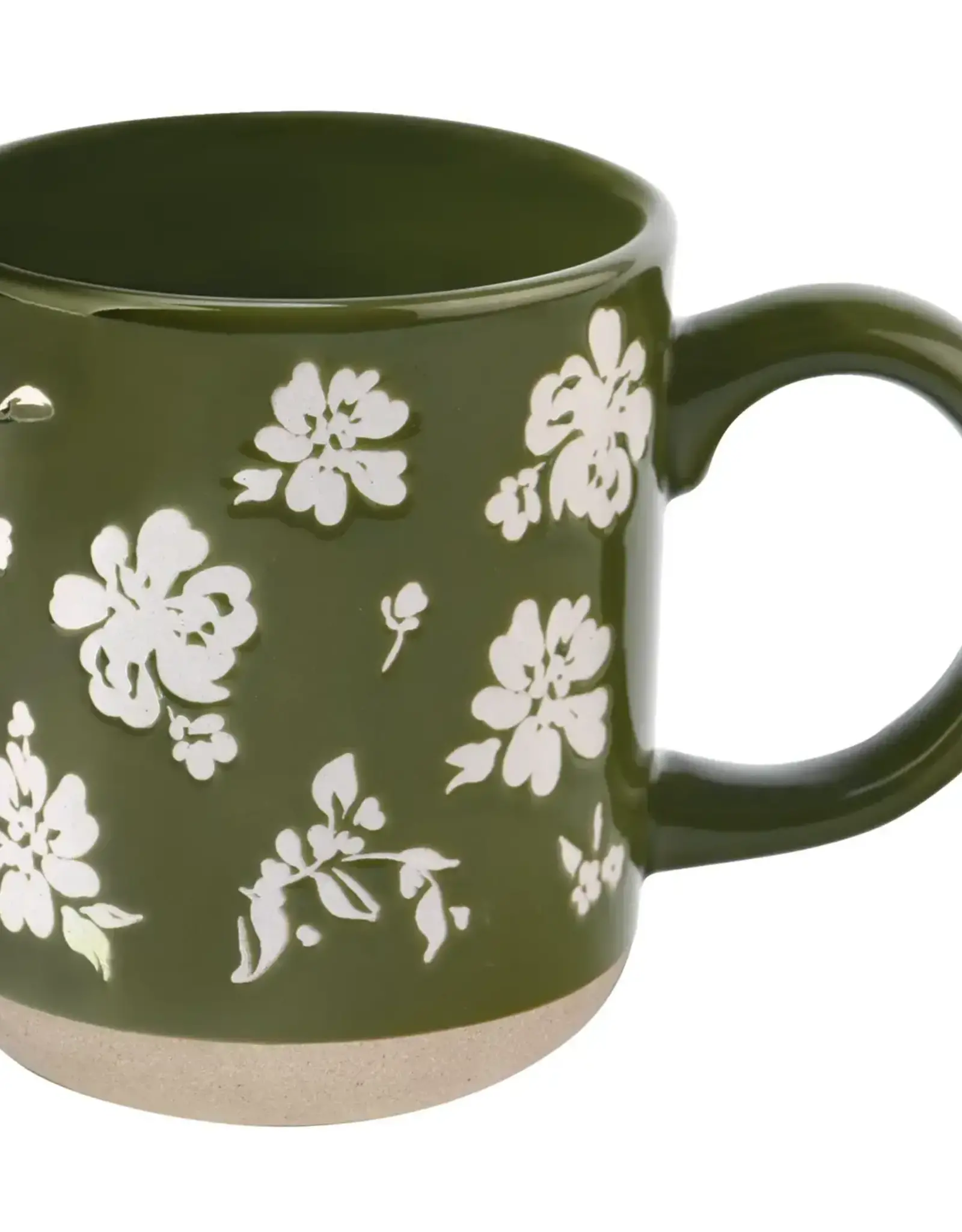 Green Floral Stoneware Coffee Mug