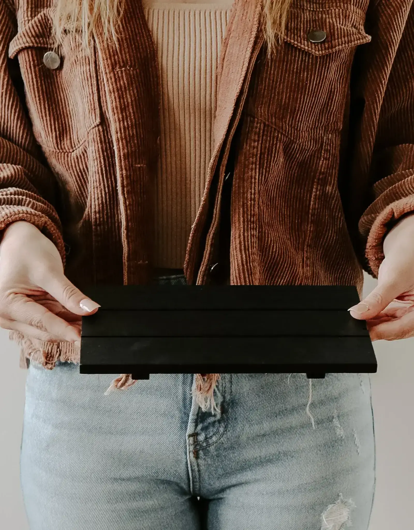 Black Rectangular Wood Tray