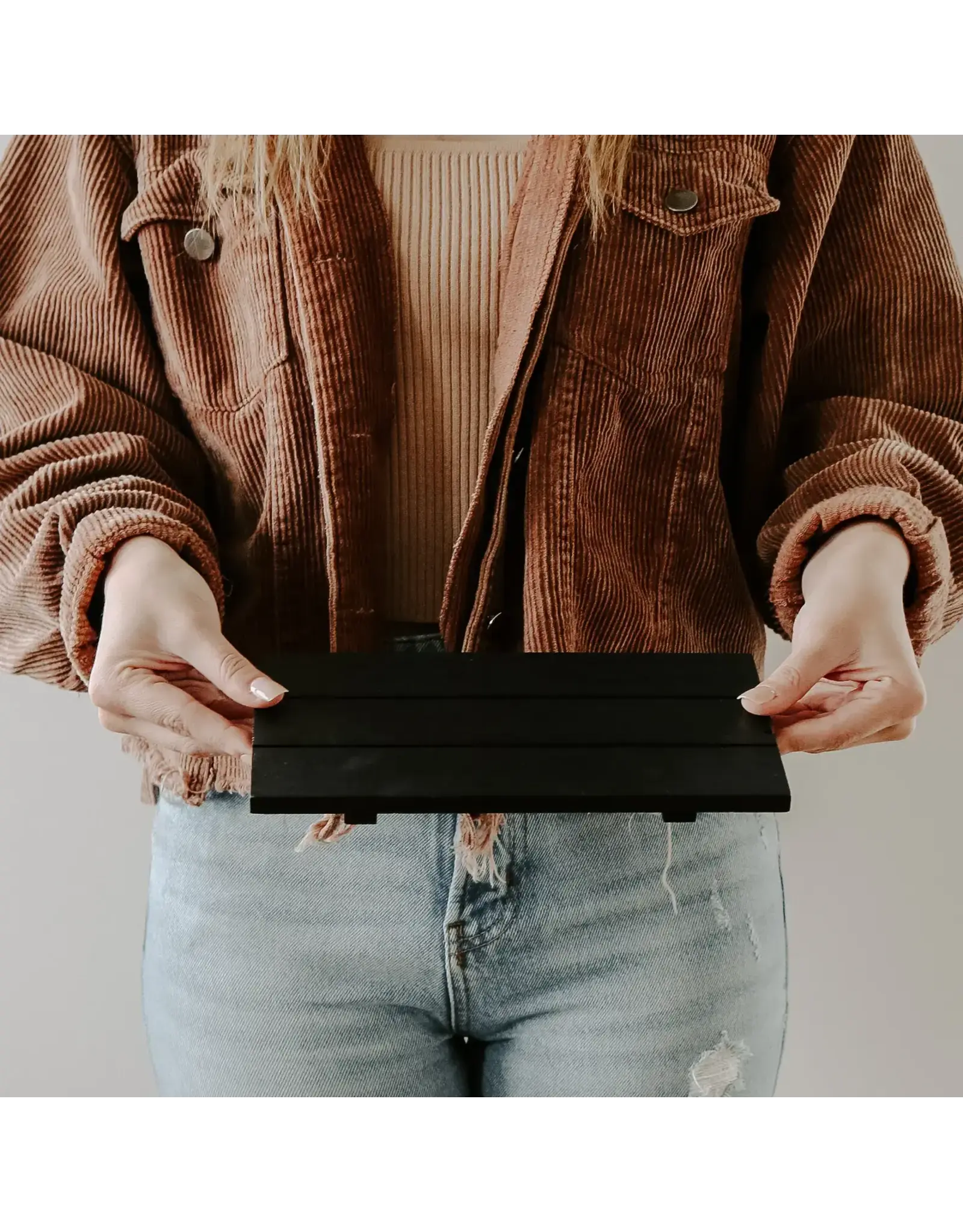 Black Rectangular Wood Tray