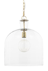 Sadah Large Clear Blown Glass w/ Gold Metal Pendant Light