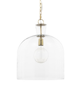 Sadah Large Clear Blown Glass w/ Gold Metal Pendant Light