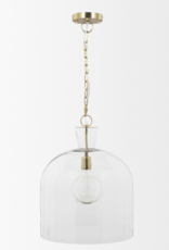 Sadah Large Clear Blown Glass w/ Gold Metal Pendant Light