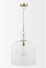 Sadah Large Clear Blown Glass w/ Gold Metal Pendant Light