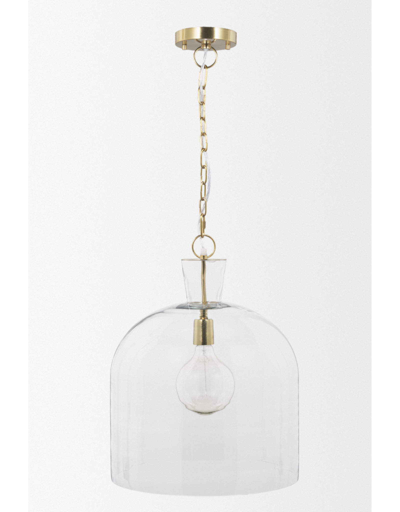 Sadah Large Clear Blown Glass w/ Gold Metal Pendant Light