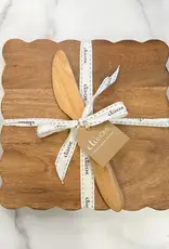 Small Square Scalloped Cutting Board with Spreader