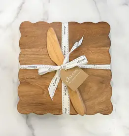 Small Square Scalloped Cutting Board with Spreader