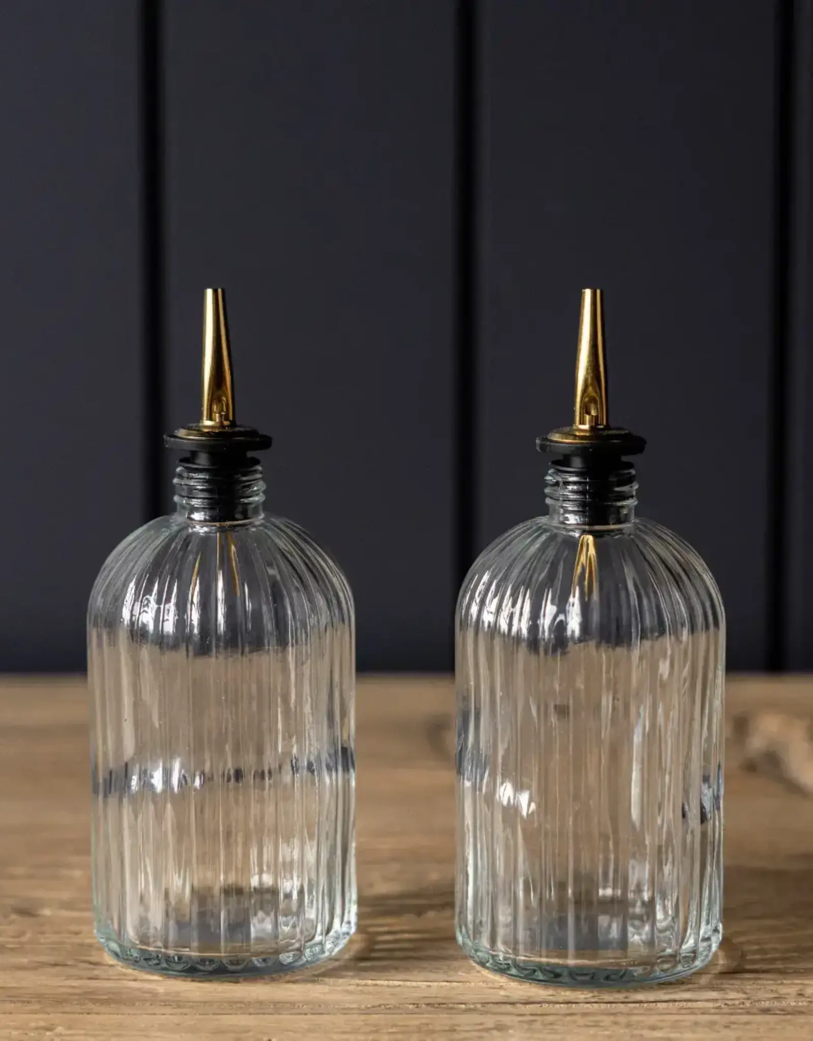Olive Oil & Vinegar Glass Scallop Fluted Bottles