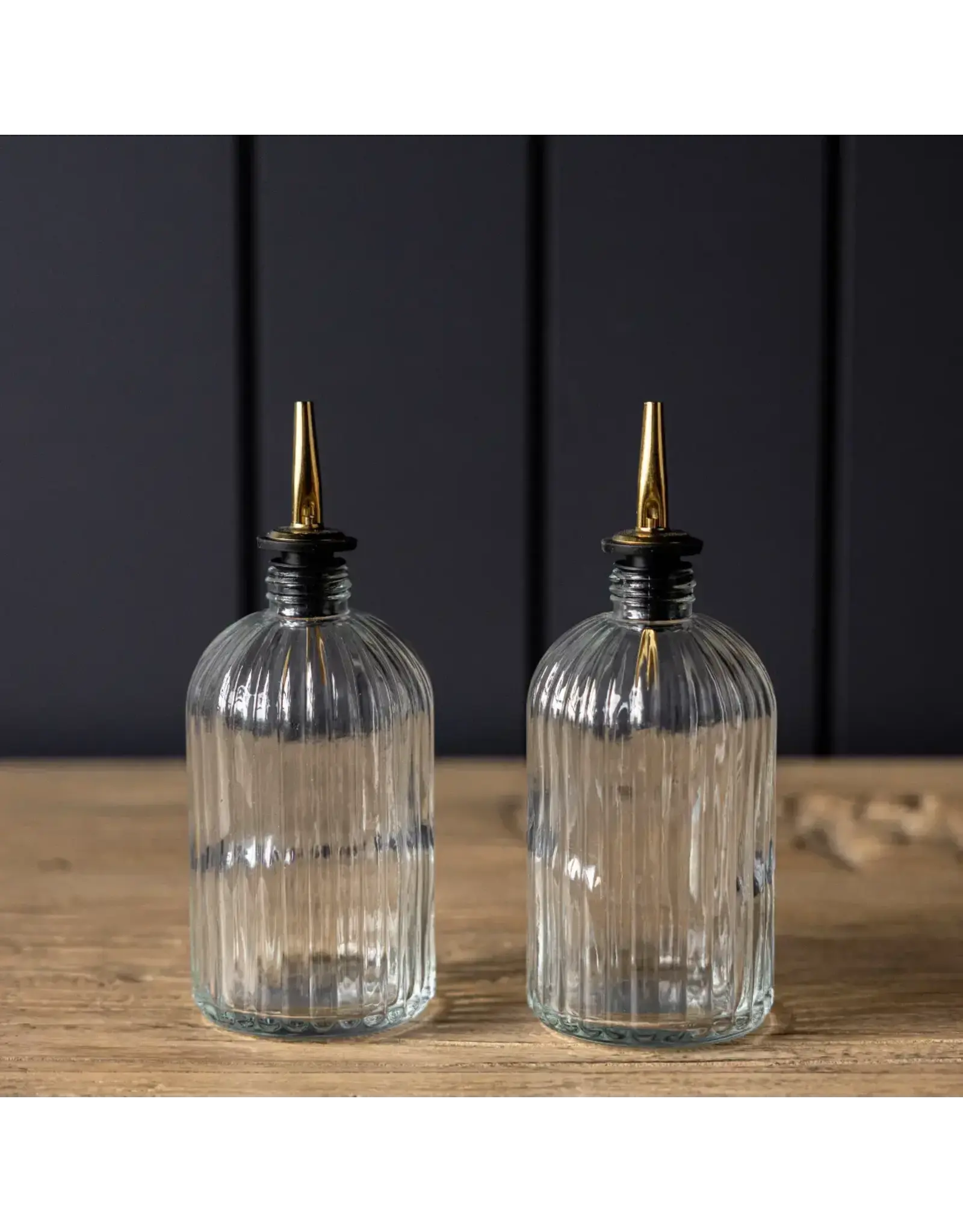 Olive Oil & Vinegar Glass Scallop Fluted Bottles