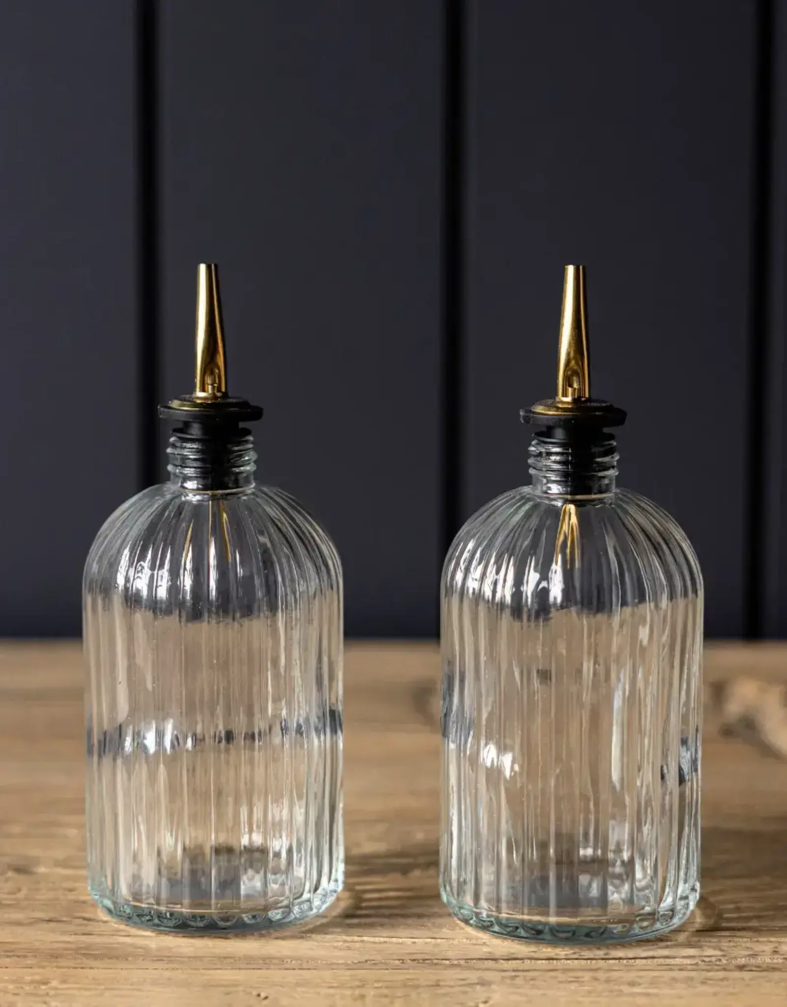 Olive Oil & Vinegar Glass Scallop Fluted Bottles