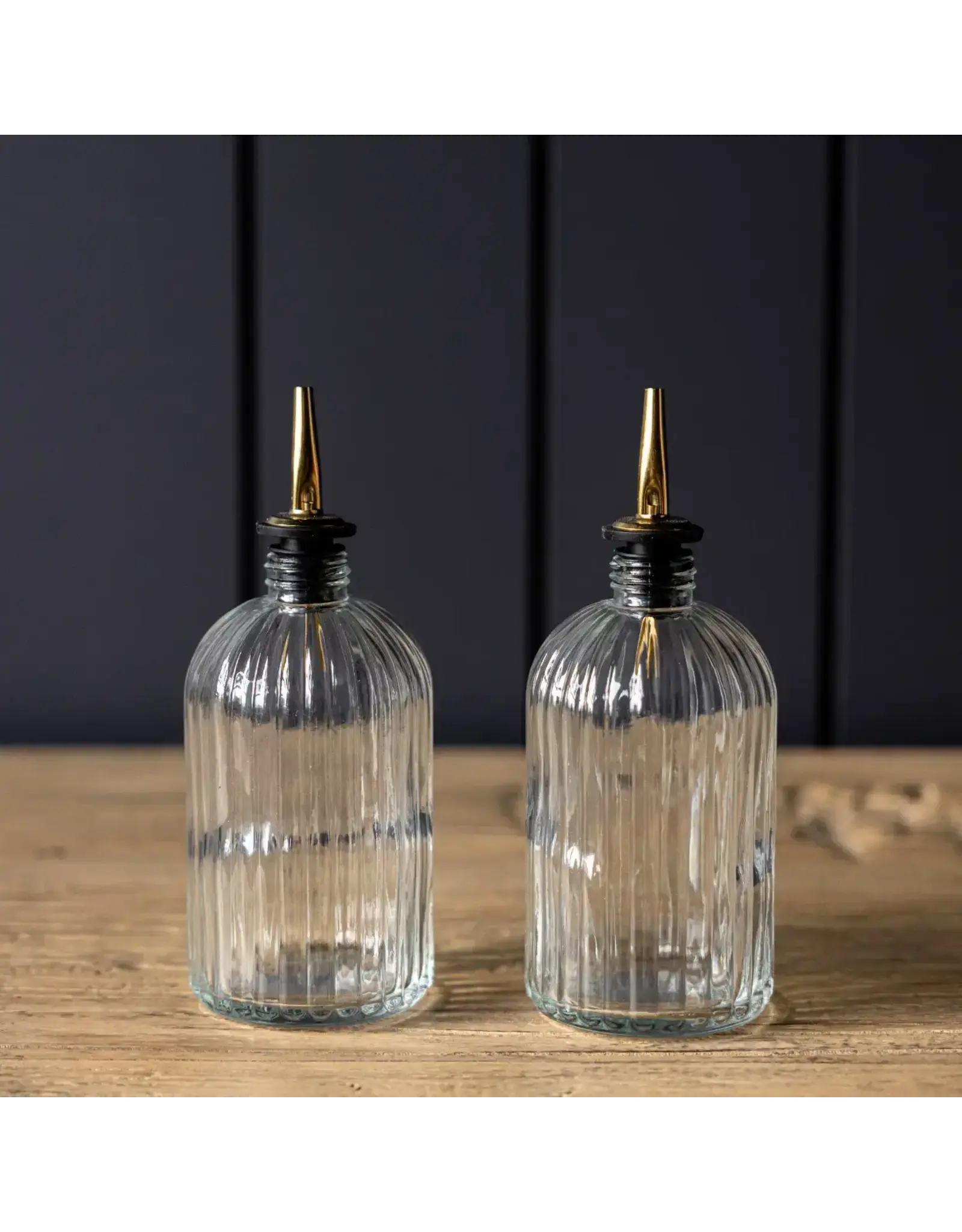 Olive Oil & Vinegar Glass Scallop Fluted Bottles