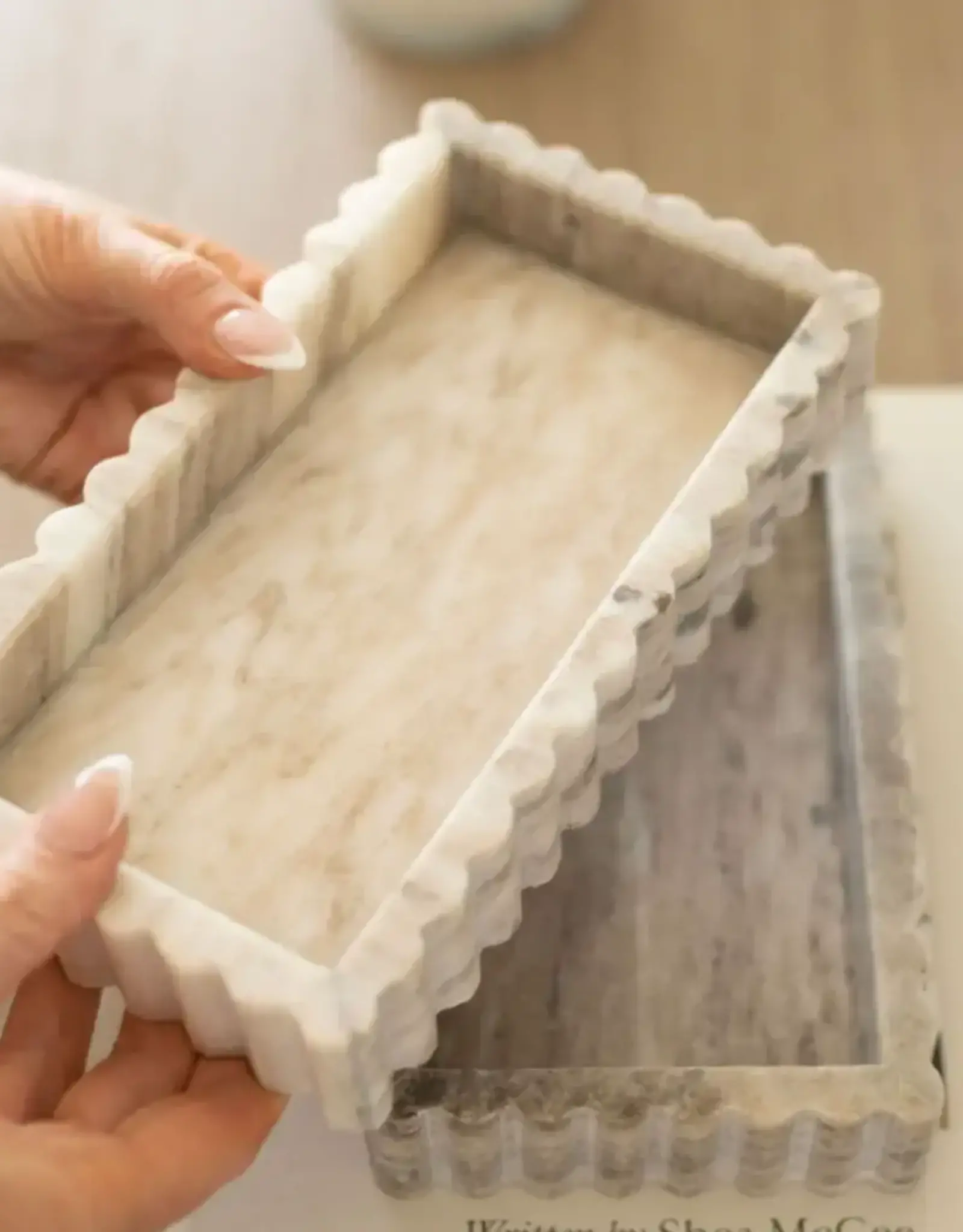 Scalloped Marble Fluted Bridge Tray Beige Gray