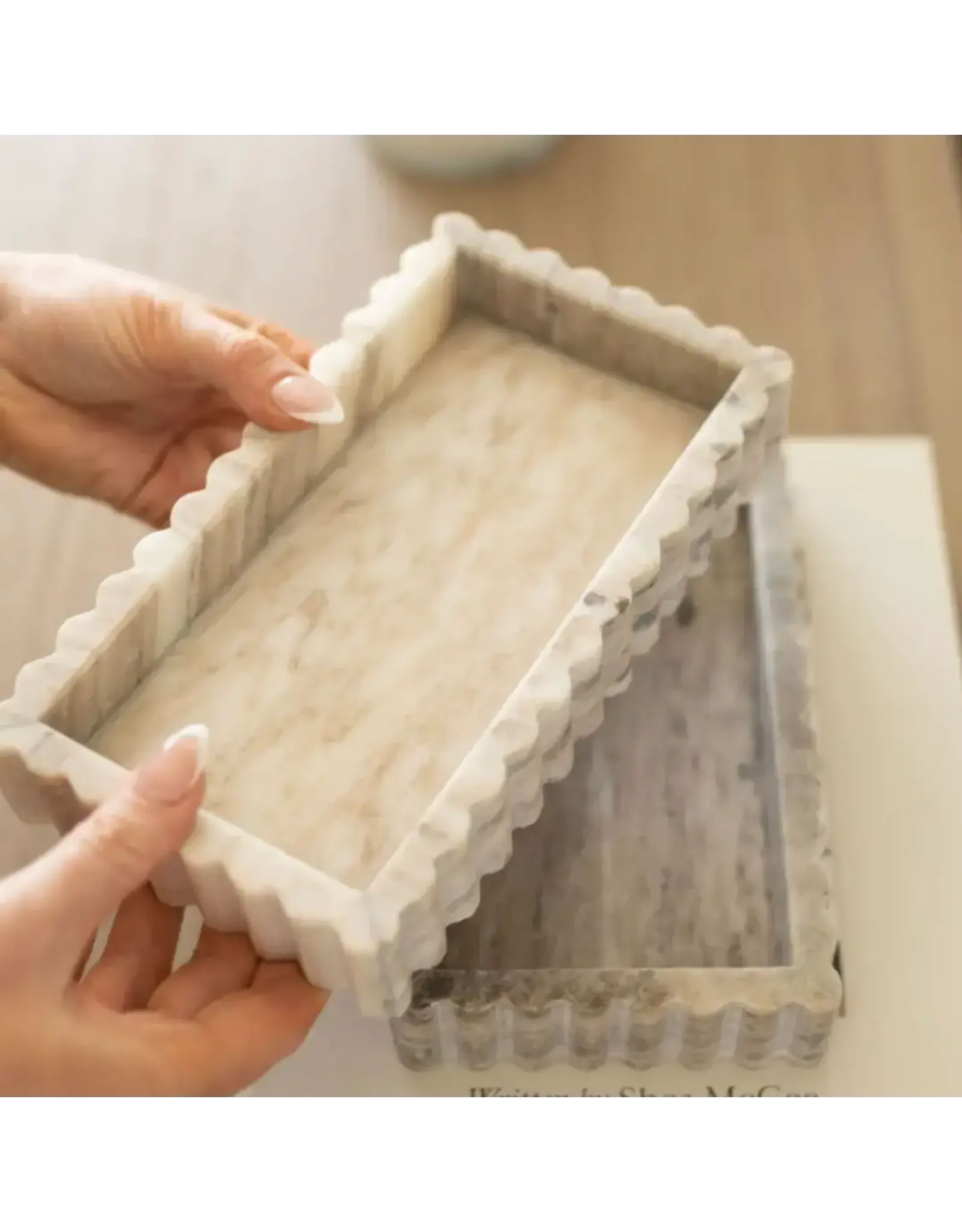Scalloped Marble Fluted Bridge Tray Beige Gray