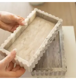 Scalloped Marble Fluted Bridge Tray Beige Gray
