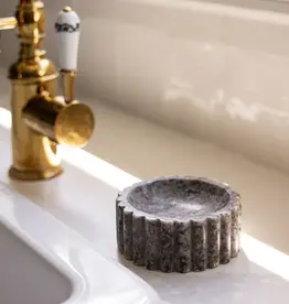Fluted Soap Dish Beige Light Grey Tones Marble
