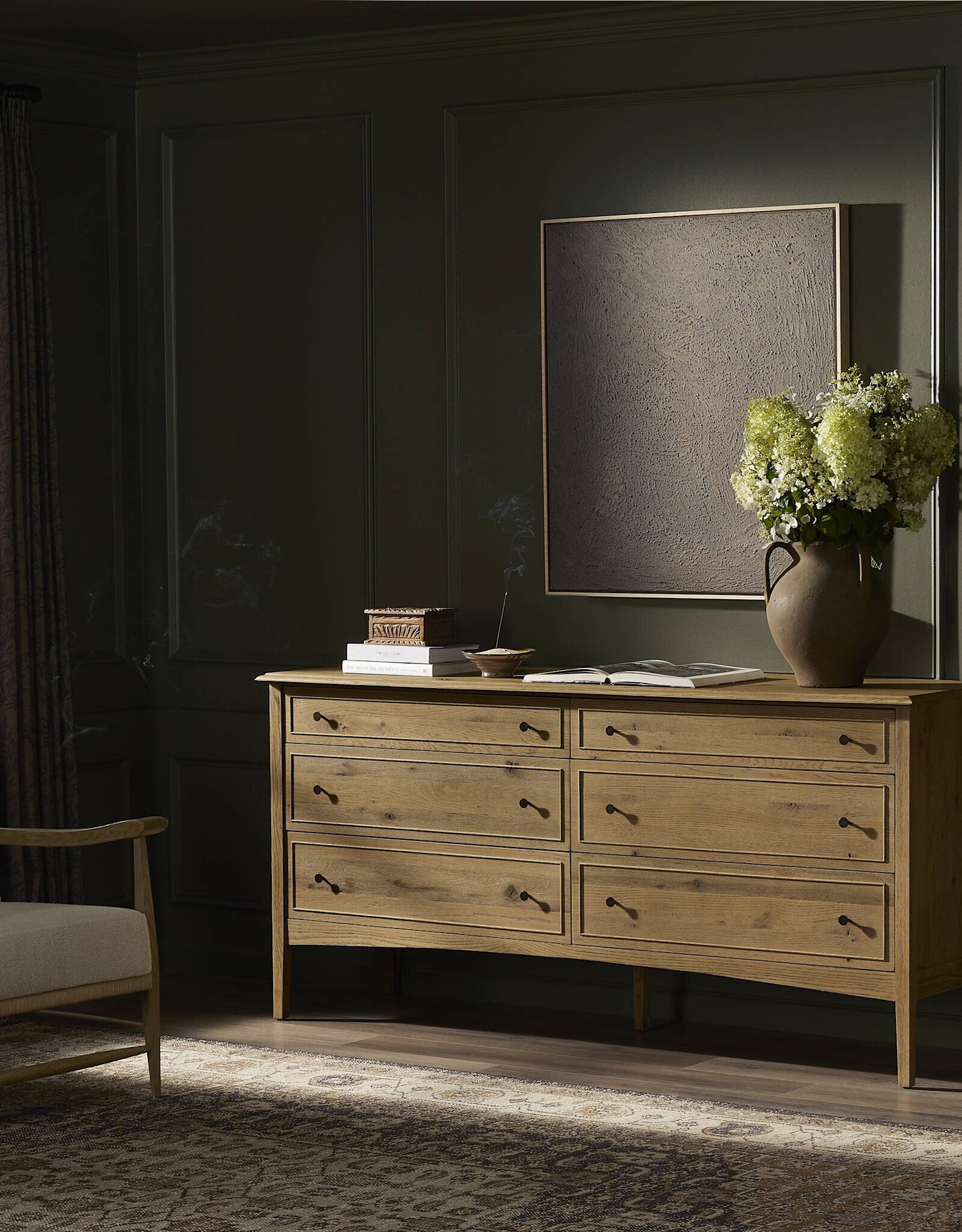 Maggie 6 Drawer Dresser in Aged Smoked Oak Resawn