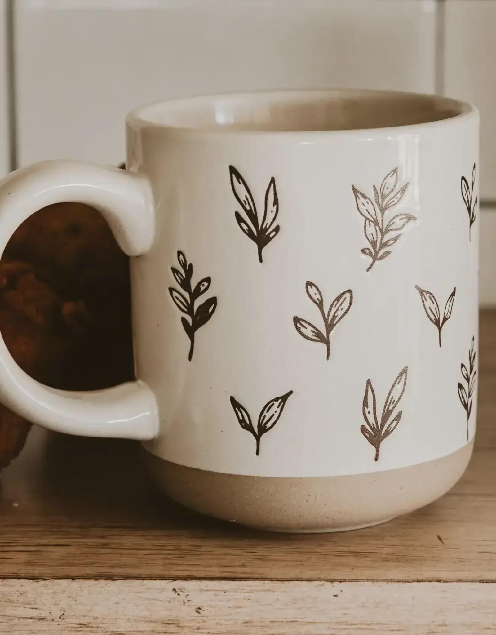 Brown Leaves Stoneware Coffee Mug