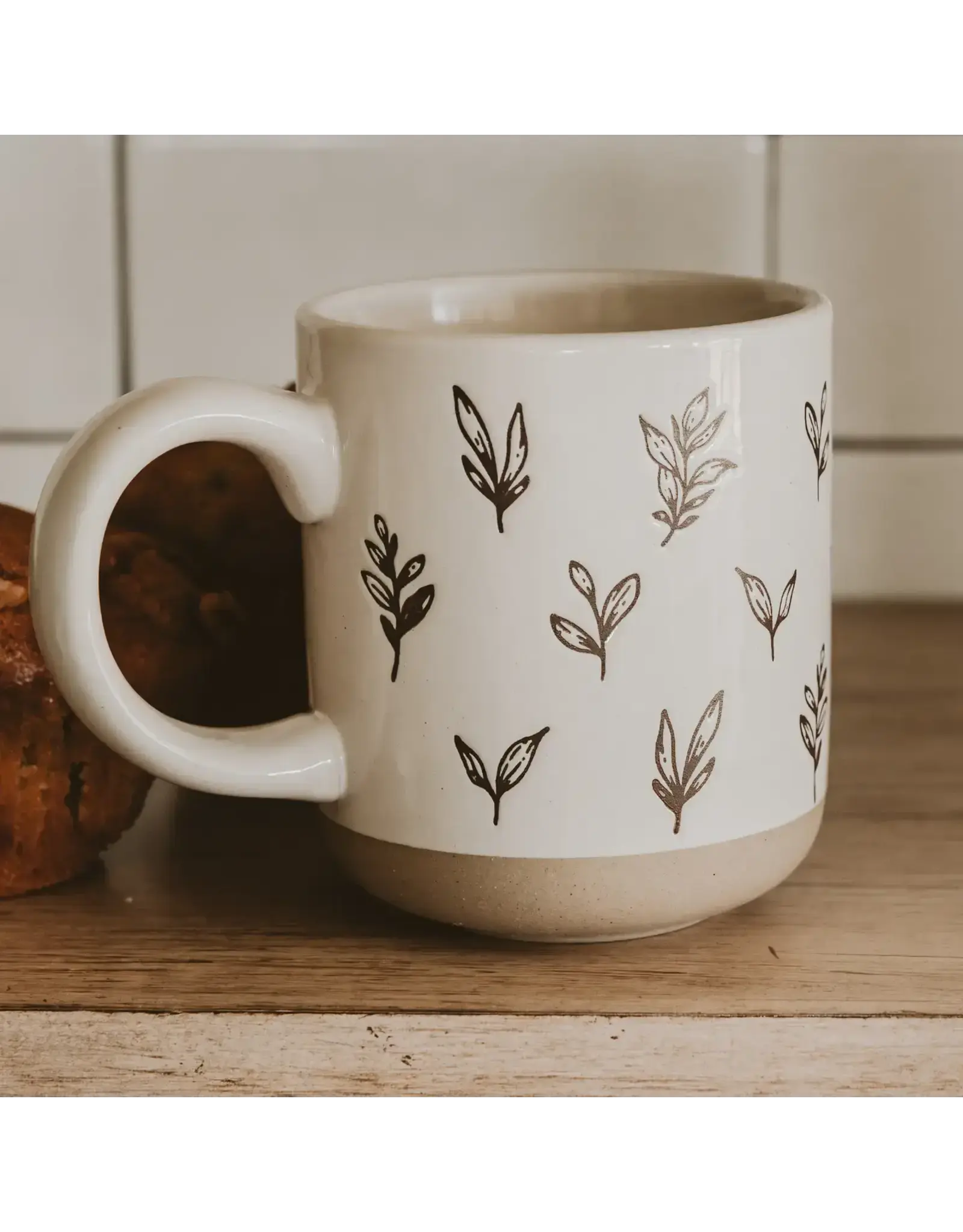 Brown Leaves Stoneware Coffee Mug