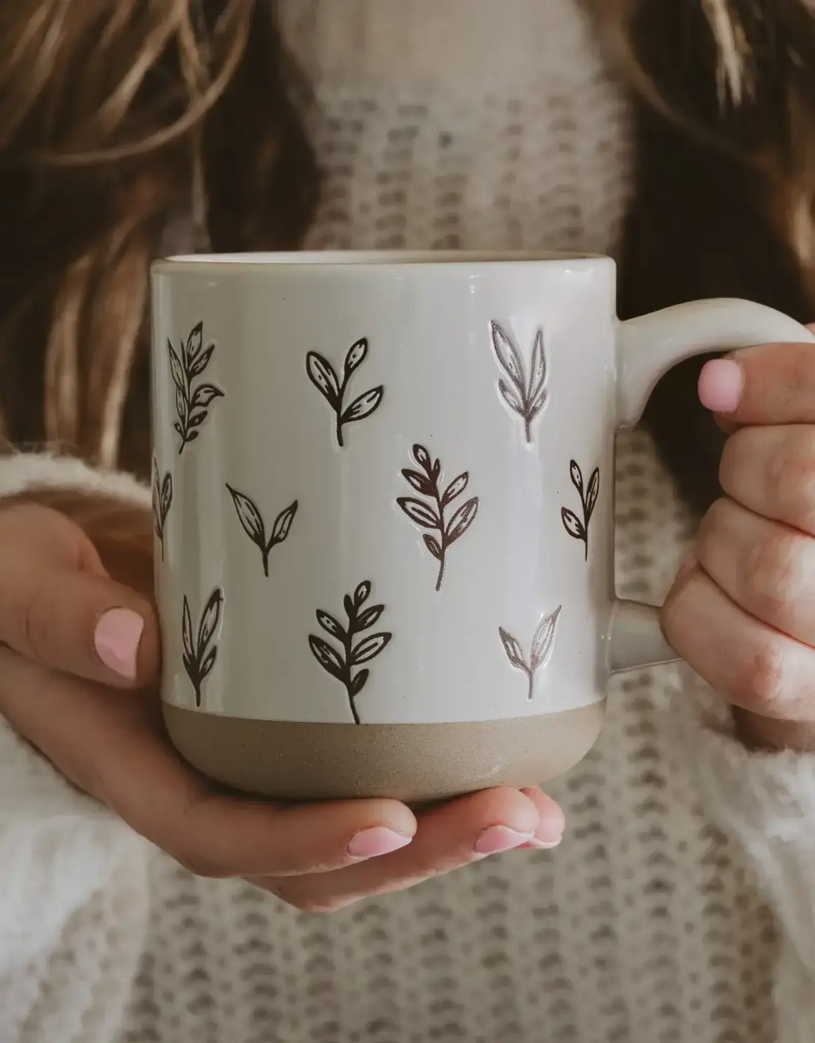 Brown Leaves Stoneware Coffee Mug