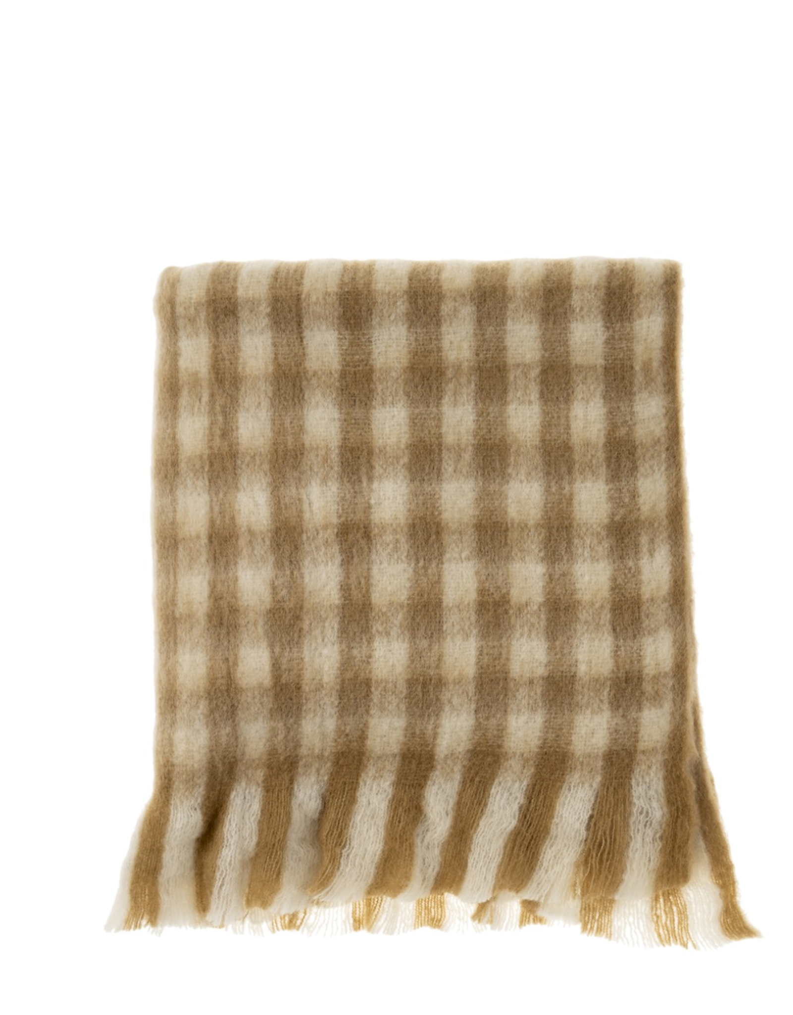 Gingham Wool Blend Throw, Camel
