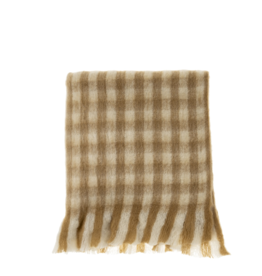 Gingham Wool Blend Throw, Camel