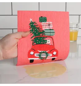 Winter Wheels Cat Swedish Dishcloth