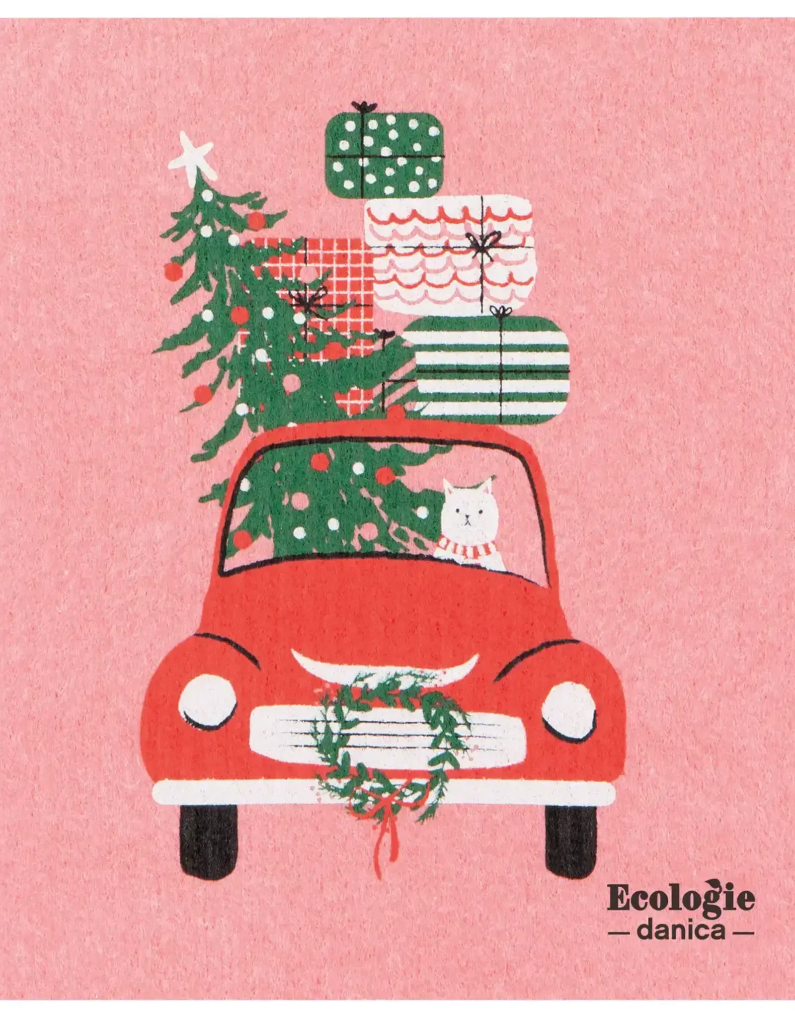 Winter Wheels Cat Swedish Dishcloth