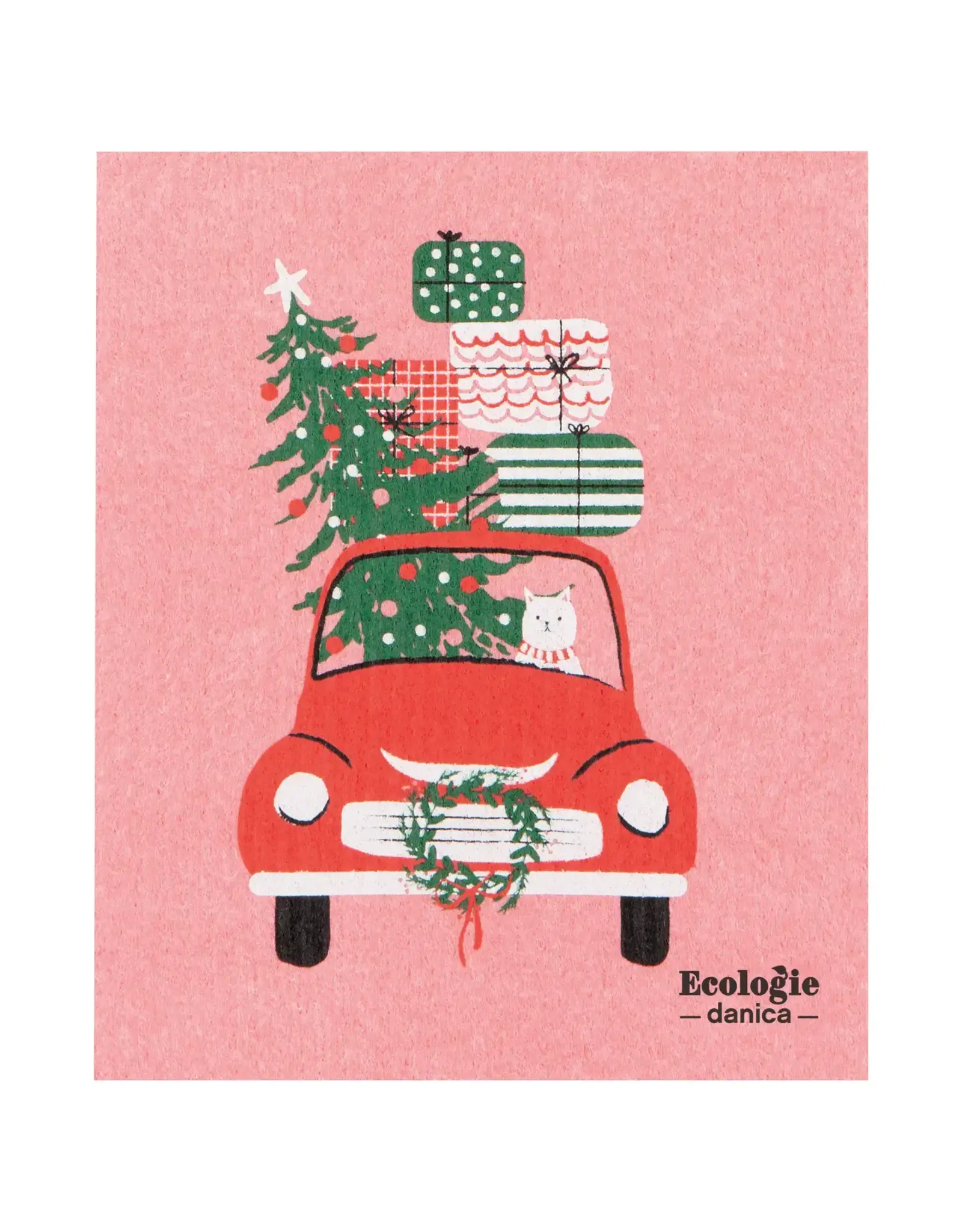 Winter Wheels Cat Swedish Dishcloth