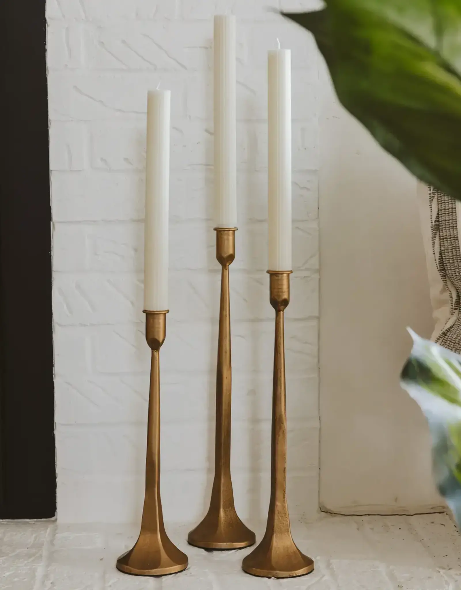 Gold Cast Iron Taper Candle Holders, Set of 3