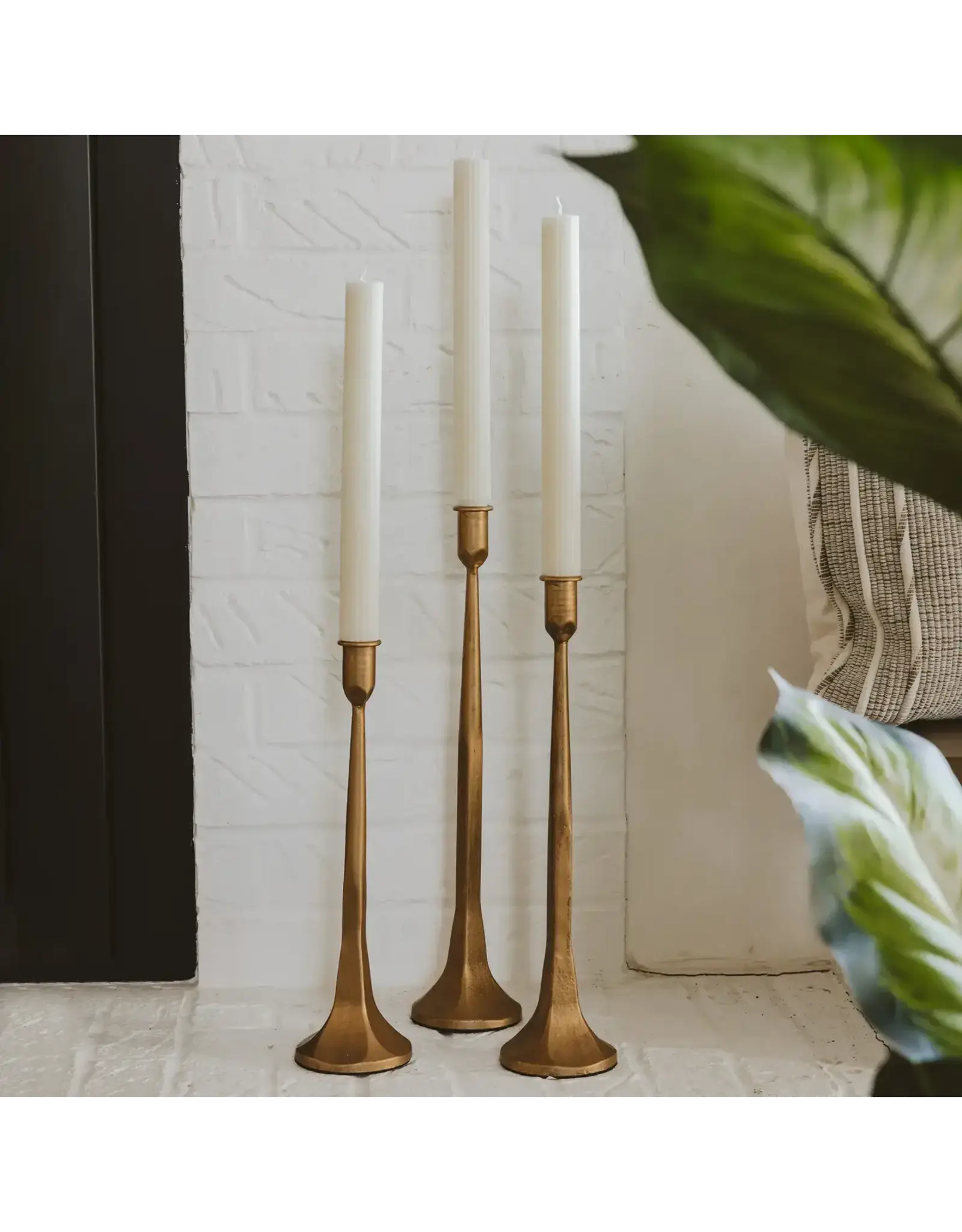 Gold Cast Iron Taper Candle Holders, Set of 3