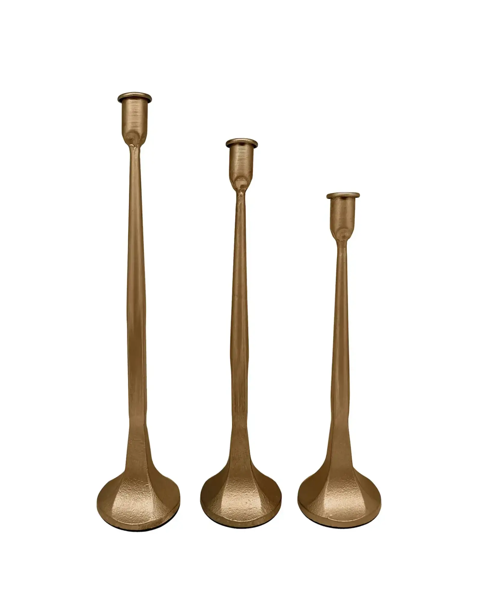 Gold Cast Iron Taper Candle Holders, Set of 3
