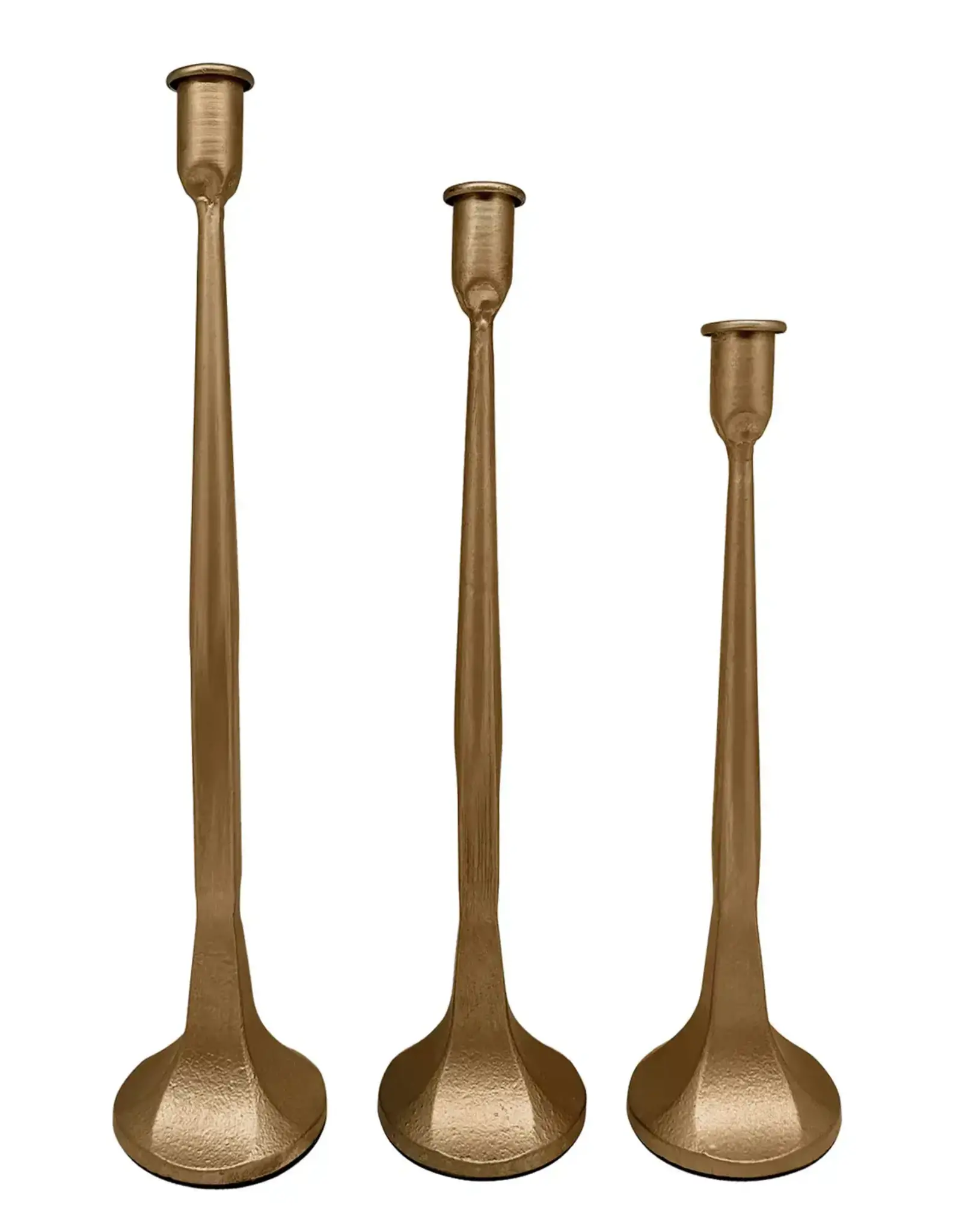 Gold Cast Iron Taper Candle Holders, Set of 3
