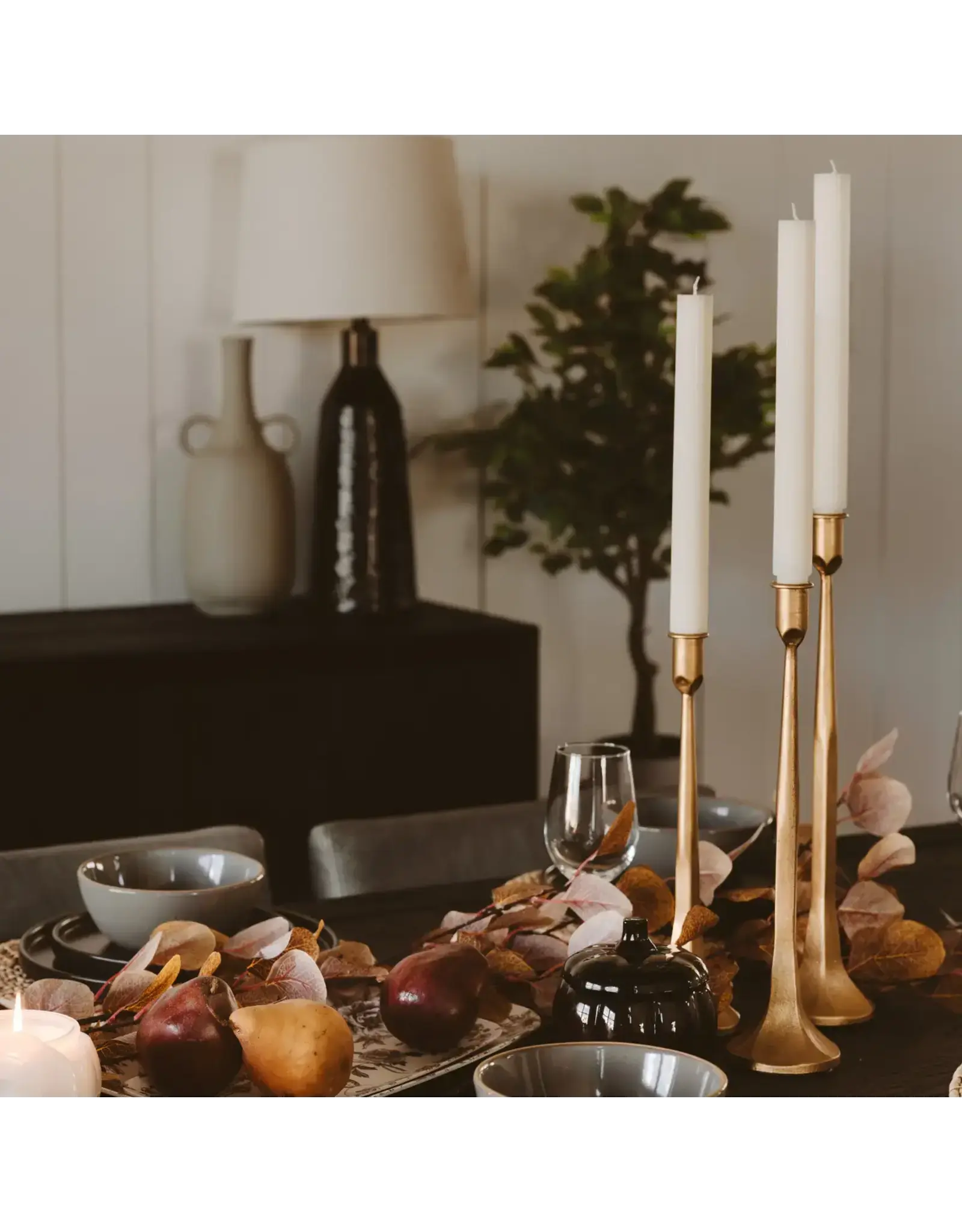Gold Cast Iron Taper Candle Holders, Set of 3