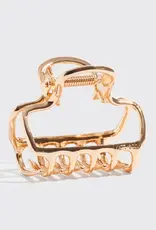 Metal Medium Open Shape Puffy Claw Clip - Gold