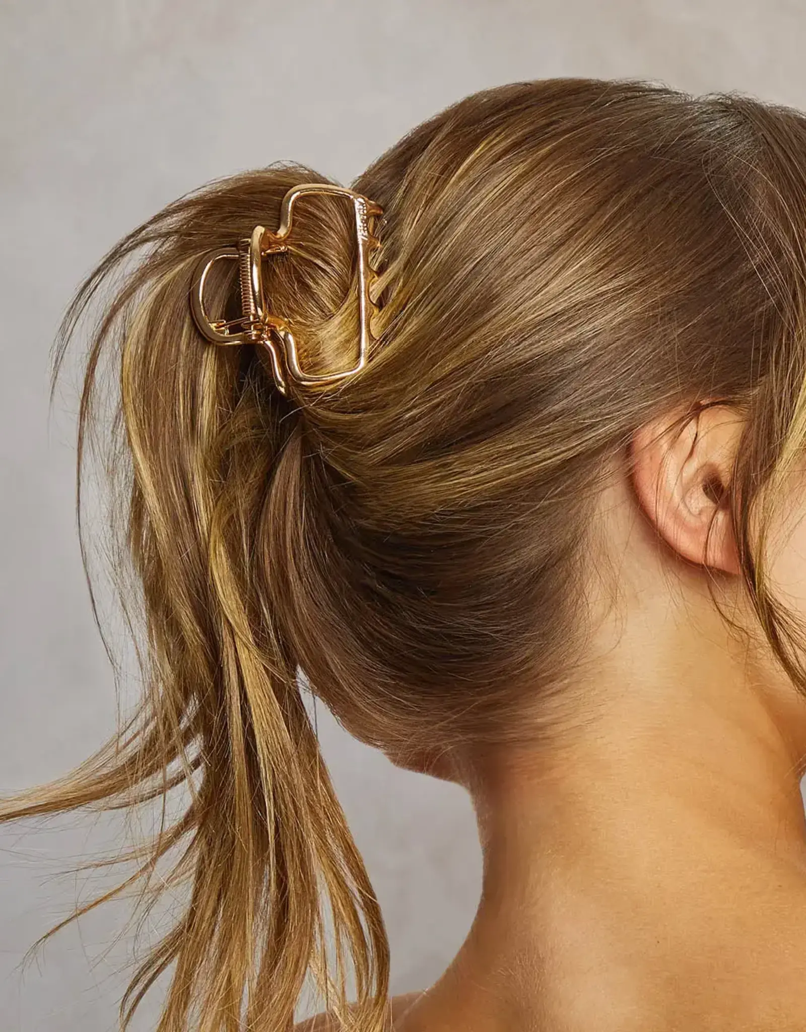 Metal Medium Open Shape Puffy Claw Clip - Gold