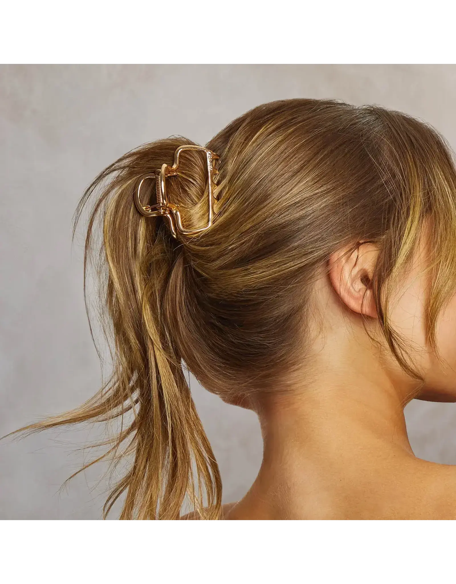 Metal Medium Open Shape Puffy Claw Clip - Gold
