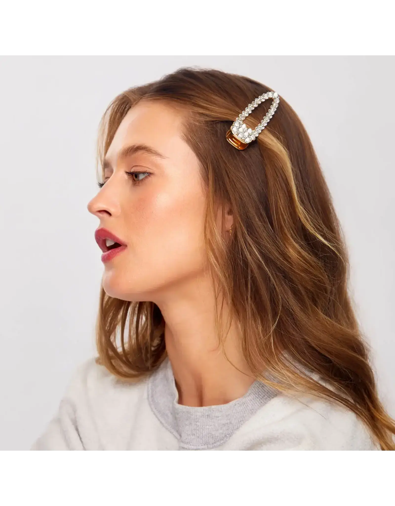Metal Rhinestone Large Open Shape Hair Clip 1pc - Gold