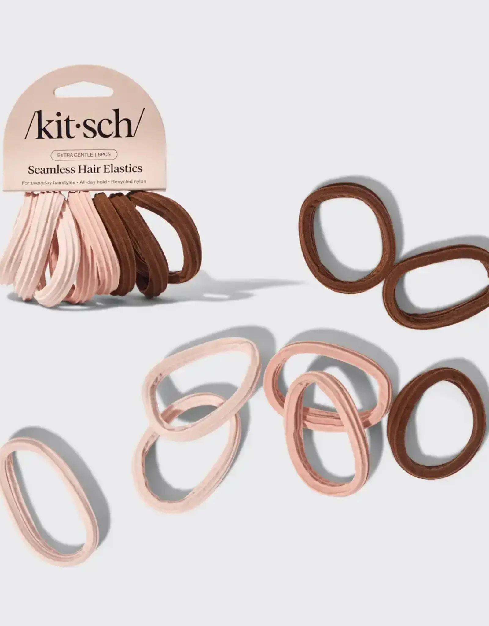 Recycled Seamless Hair Elastics 8pc Set- Rosewood