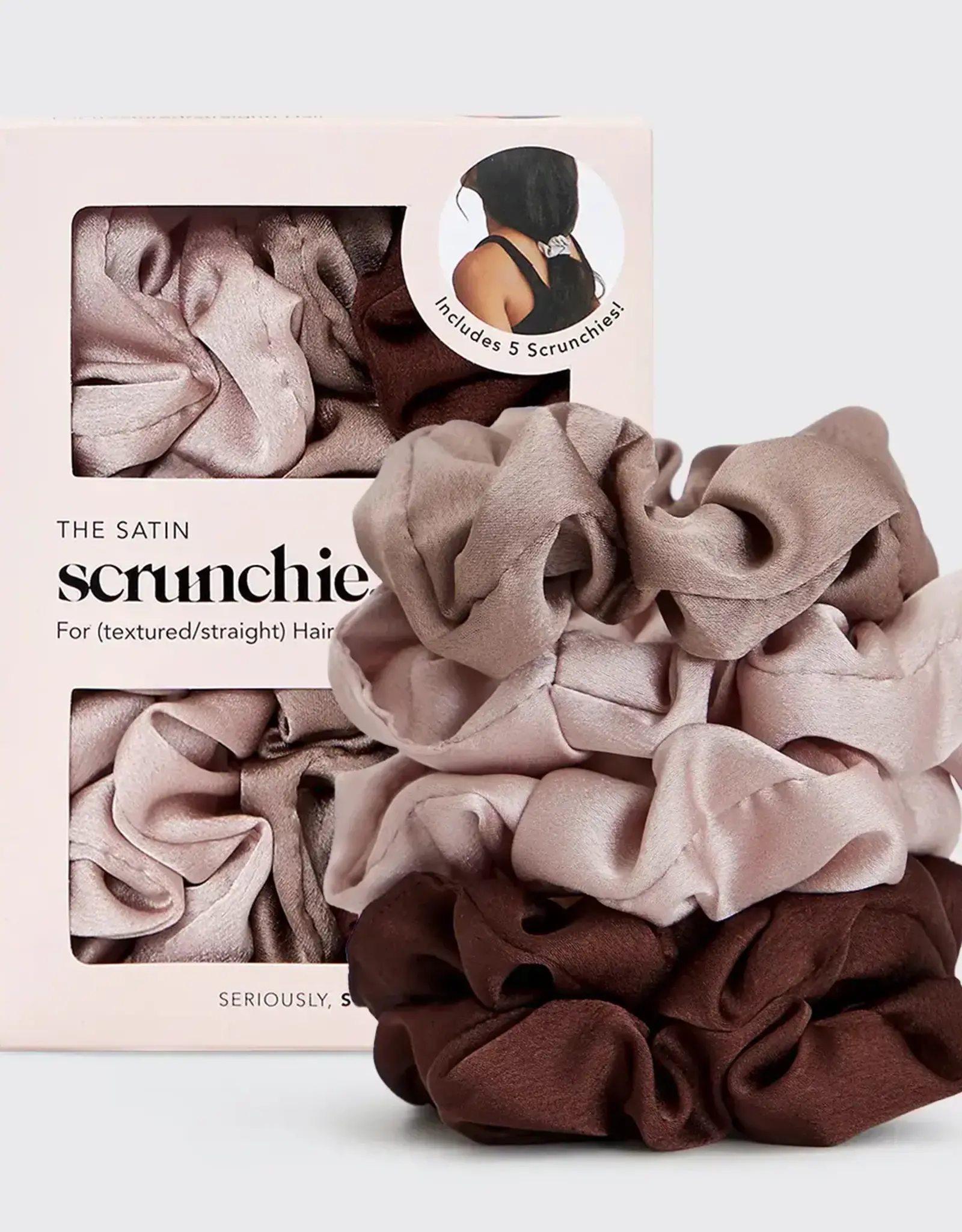 Satin Sleep Scrunchies 5pc- Cameo