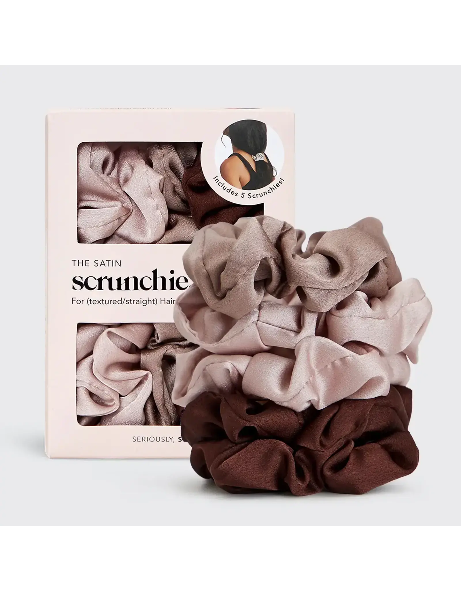 Satin Sleep Scrunchies 5pc- Cameo