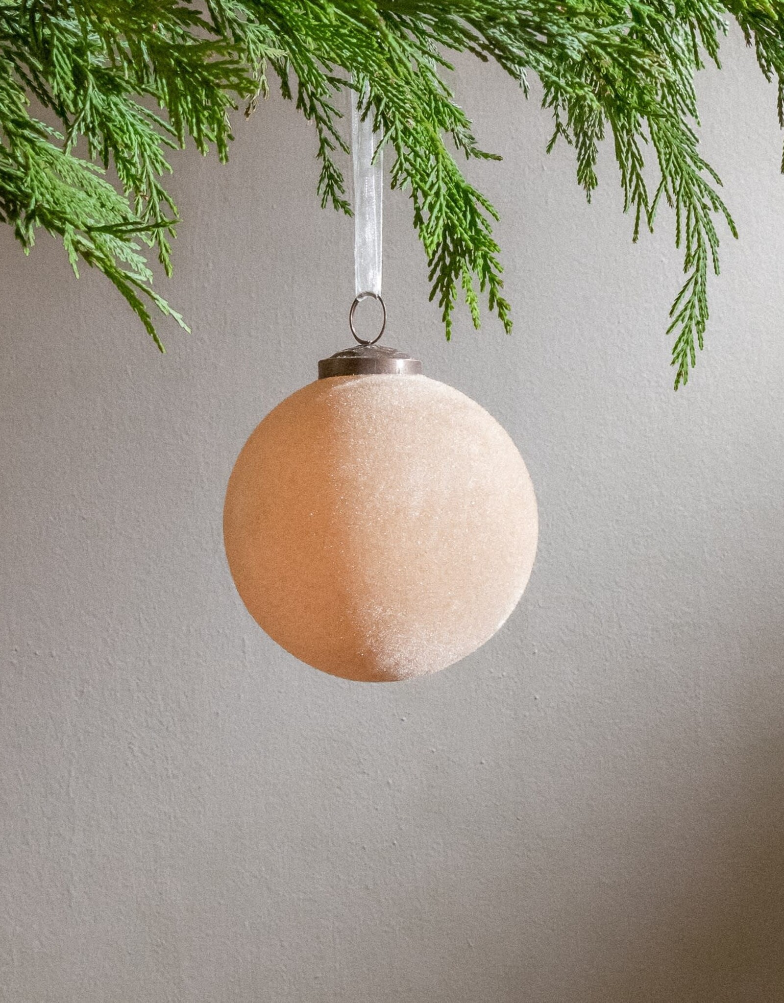 4" Flocked Glass Ball Ornament