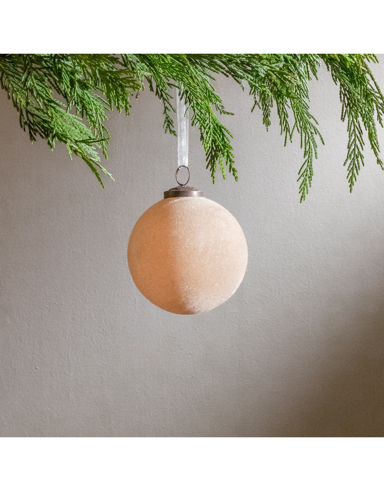 4" Flocked Glass Ball Ornament