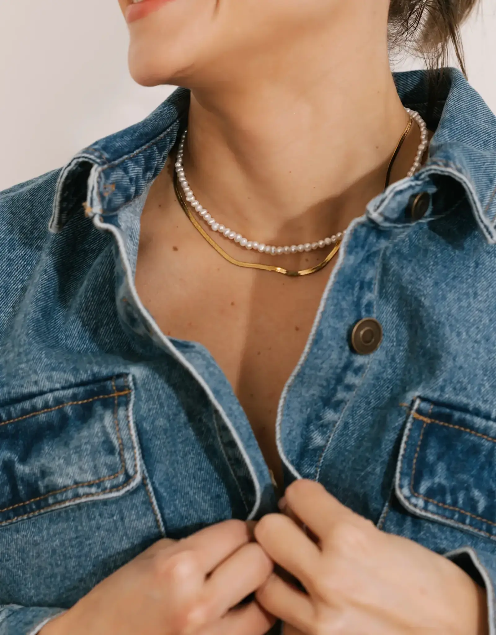 Herringbone Chain Necklace, Thick 17.75"