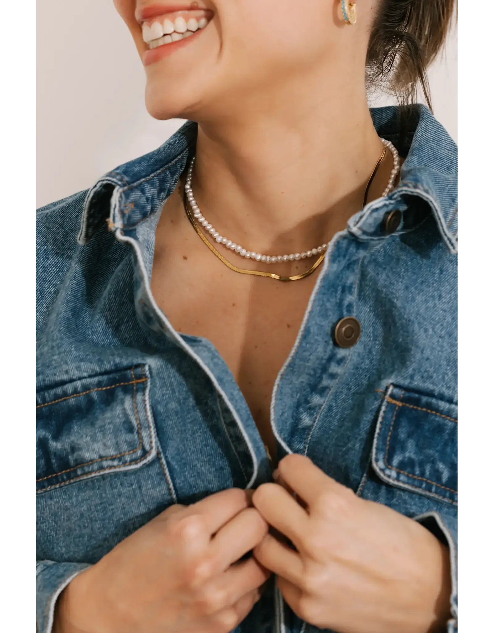 Herringbone Chain Necklace, Thick 17.75"